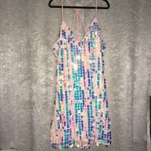 Plus Size Iridescent Pink Sequin Disk Swing Dress